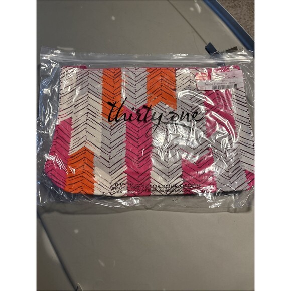 Thirty-One 31 Zipper Pouch Feather Chevron New in Package Pocket Bag Thirty One - Picture 1 of 6
